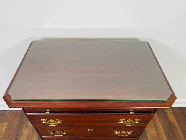 Image for 1980s Kincaid Cherry Wood Nightstand with Custom Cut Glass Protector