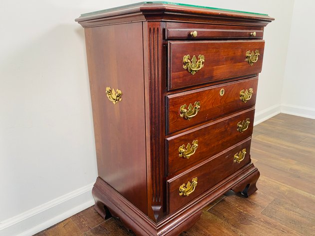 Image for 1980s Kincaid Cherry Wood Nightstand with Custom Cut Glass Protector