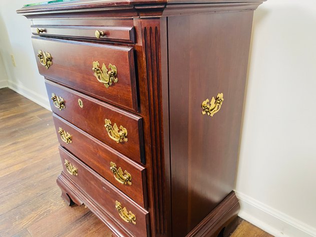 Image for 1980s Kincaid Cherry Wood Nightstand with Custom Cut Glass Protector