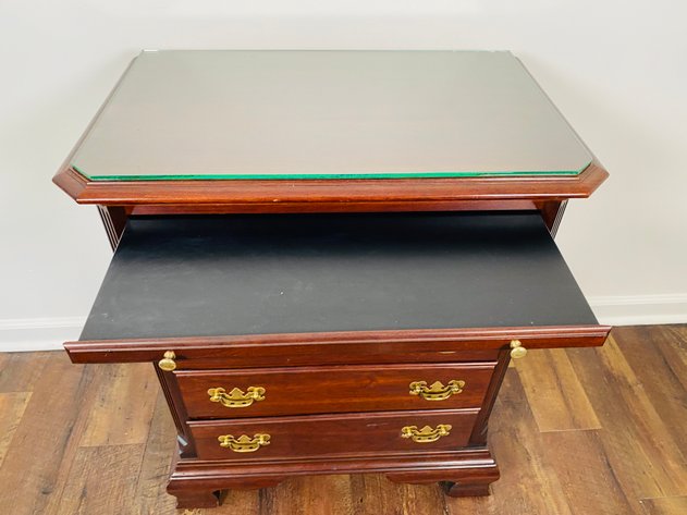 Image for 1980s Kincaid Cherry Wood Nightstand with Custom Cut Glass Protector