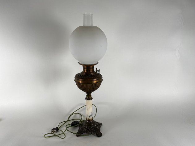 Image for Brass and Marble Converted Antique Oil Lamp