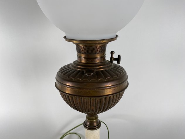 Image for Brass and Marble Converted Antique Oil Lamp