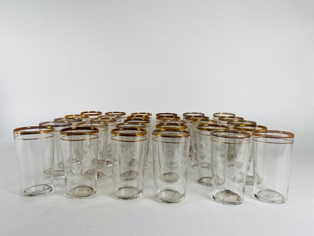 Image for (40) Vintage Libbey Gold Gilt Band Tumblers