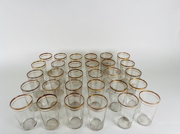 Image for (40) Vintage Libbey Gold Gilt Band Tumblers
