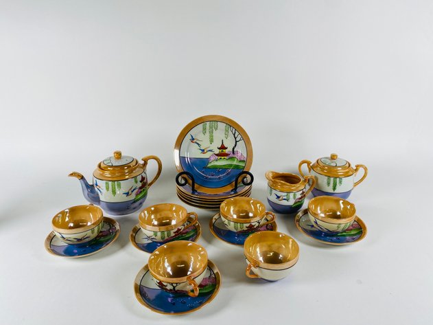 Image for (20) Vintage Japanese Lusterware Tea Set ( Gaudy Willow) Pattern
