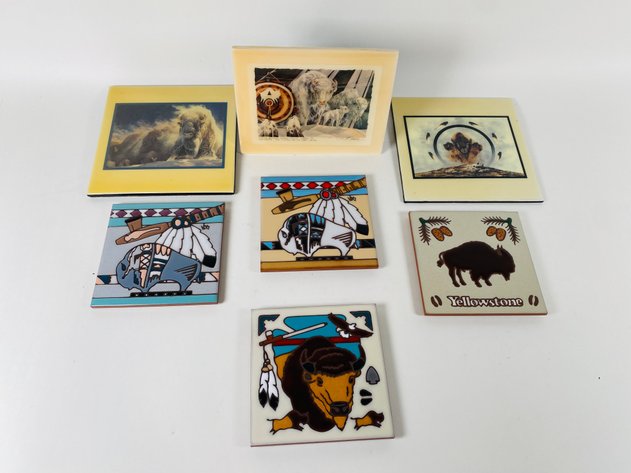 Image for (7) Buffalo Themed Ceramic Tiles and Trivets