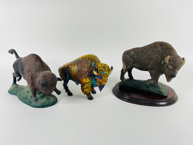 Image for (3) Buffalo Statues (2) Ceramic and (1) Resin