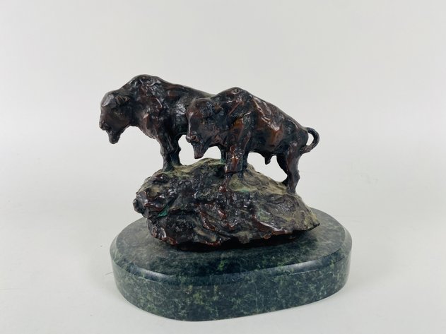 Image for TOW Buffalo Son Rock Marble Pedestal Buffalo Figurine