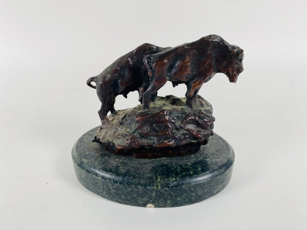 Image for TOW Buffalo Son Rock Marble Pedestal Buffalo Figurine