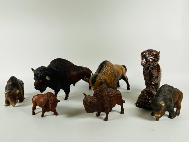 Image for (7) Collection of Buffalo Statues and Figurines, Made with Various Materials