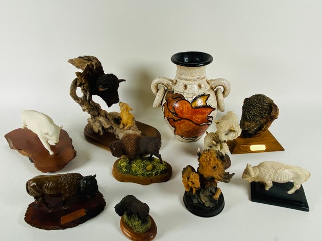Image for (10) Collection of Buffalo Themed Statues, Figurines and Vases