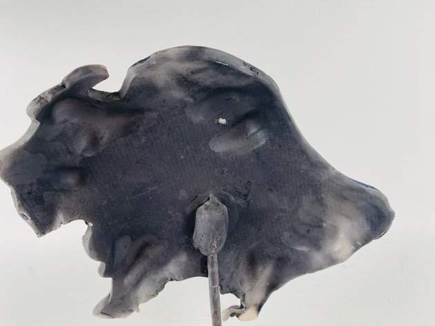 Image for RAKU Buffalo Figurine Made of Baked Clay, In a Bed of Flowers