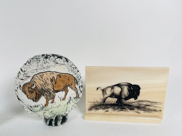 Image for (11) Piece Collection of Buffalo Art, Including Hand Made Navajo Art, Hand Carved Tusk, Geodes and More!
