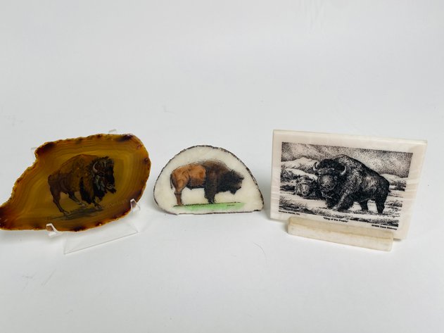 Image for (11) Piece Collection of Buffalo Art, Including Hand Made Navajo Art, Hand Carved Tusk, Geodes and More!