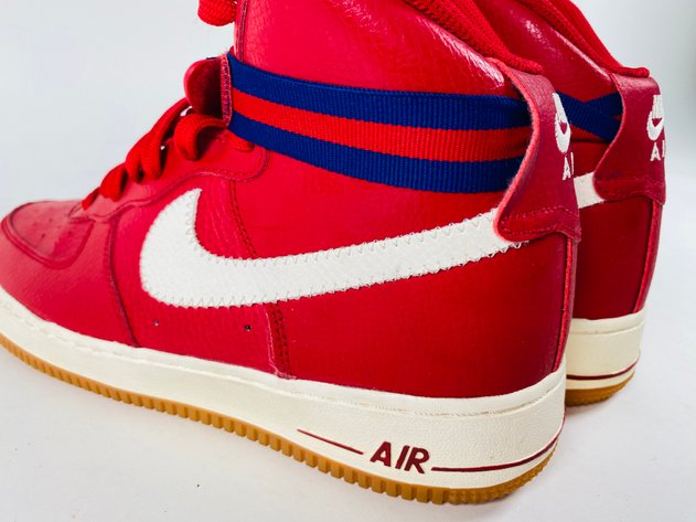 Image for (1) Nike Air Force 1 High Red Leather Gym Gum Sole 653998-605, Size 7 Youth