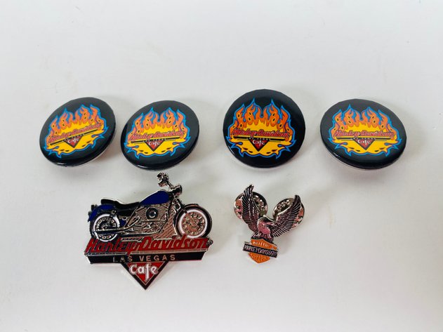 Image for (6) Harley Davidson Collector Pins and Button Pins