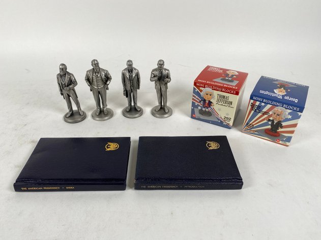 Image for (4) Lance Fine Pewter Presidential Petitto Figurines, with Books and (2) Presidential Mini Building Block Sets