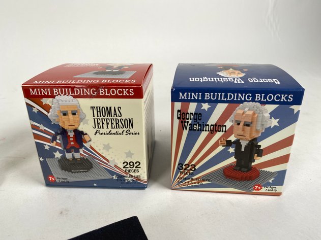Image for (4) Lance Fine Pewter Presidential Petitto Figurines, with Books and (2) Presidential Mini Building Block Sets