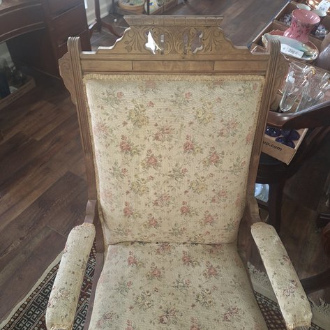 Image for Antique Eastlake Style Carved Wood Rocking Chair on Wheels