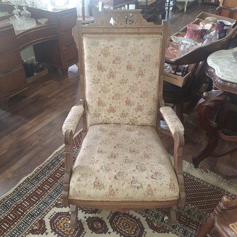 Image for Antique Eastlake Style Carved Wood Rocking Chair on Wheels