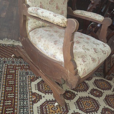Image for Antique Eastlake Style Carved Wood Rocking Chair on Wheels