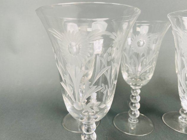 Image for Imperial Glass Floral Cut (9) Water Goblets and (6) Champagne Glasses
