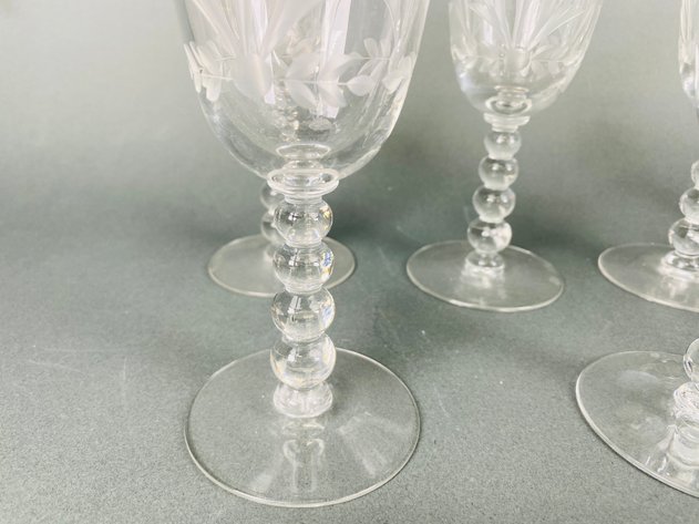 Image for Imperial Glass Floral Cut (9) Water Goblets and (6) Champagne Glasses
