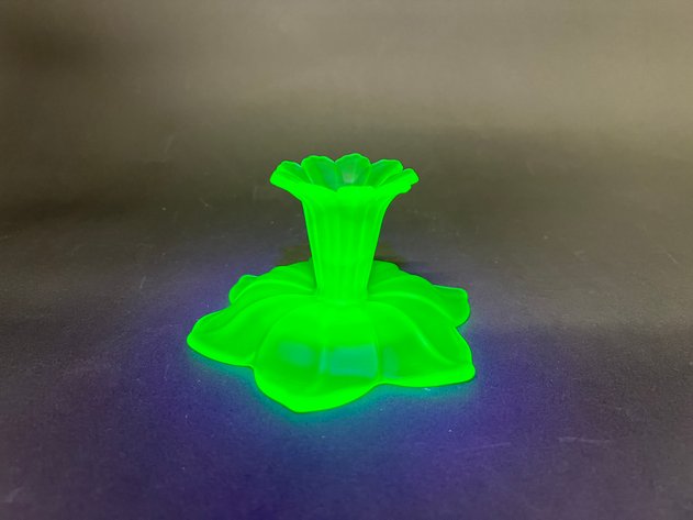 Image for Pewter Platter by Wilton, Tulip Glass Vases and Green Glass Uranium Candlestick