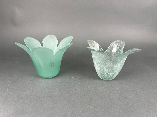 Image for Pewter Platter by Wilton, Tulip Glass Vases and Green Glass Uranium Candlestick