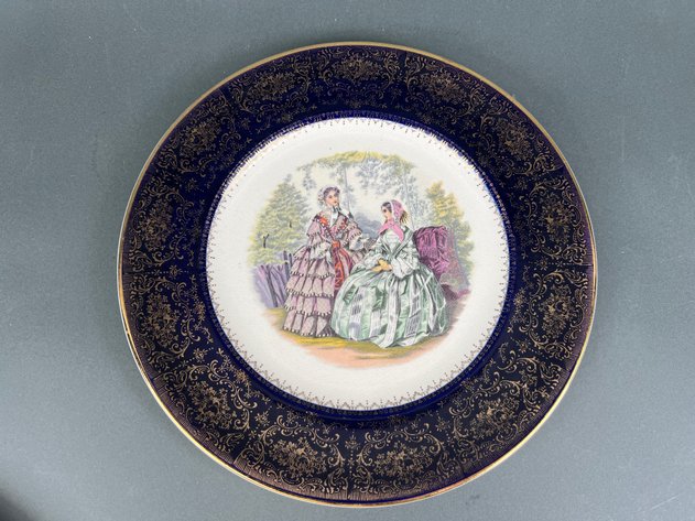 Image for Imperial Salem China Plates, Vintage Cranberry Glass Vases, Vintage Royal China Trinket Box with Small Storage Trays and Pink Iridescent Glass Brandy Snifters