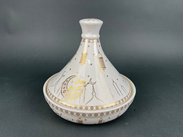 Image for Assorted Sizes of Decorative Ceramic Moroccan Tagine Serving Dishes and White Porcelain Teapot