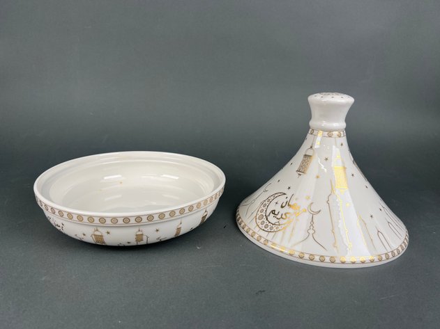 Image for Assorted Sizes of Decorative Ceramic Moroccan Tagine Serving Dishes and White Porcelain Teapot