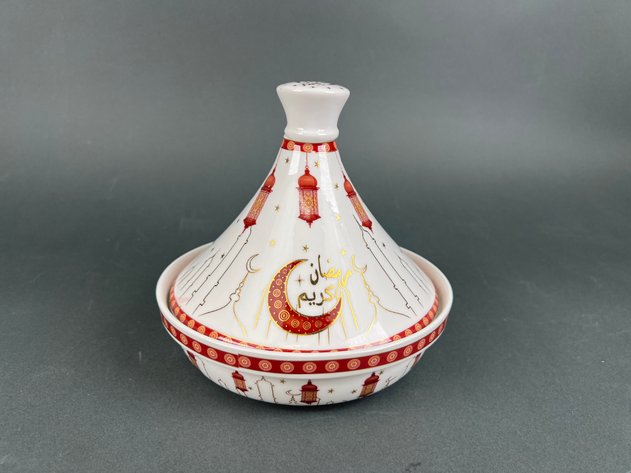Image for Assorted Sizes of Decorative Ceramic Moroccan Tagine Serving Dishes and White Porcelain Teapot