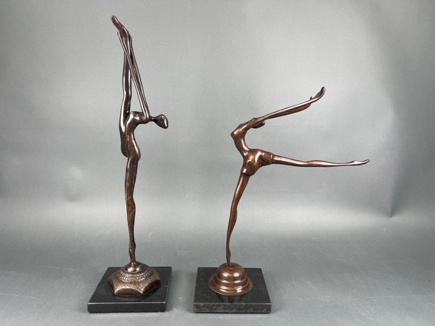 Image for Vintage Bronze Ballerina Sculptures Signed By Artist with Marble Bases