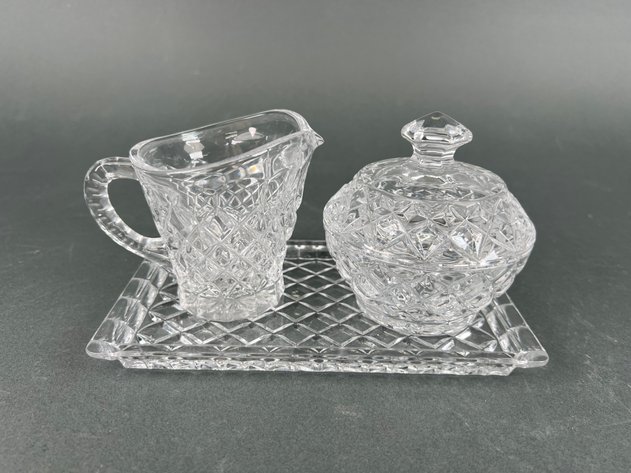 Image for Crystal Cream and Sugar Set, Relish Dishes and Bell