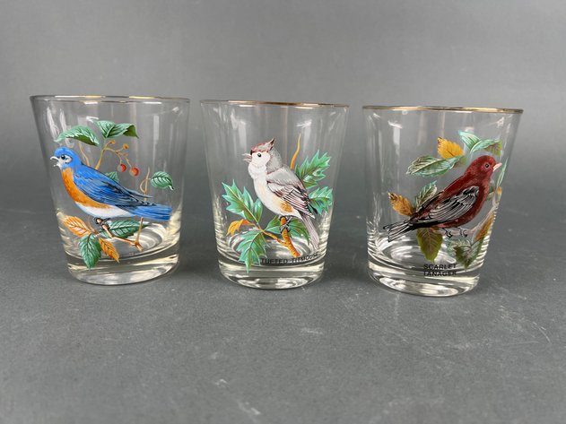 Image for Vintage West Virginia Glass Company Song Bird Gold Rimmed (On The Rocks) Glasses
