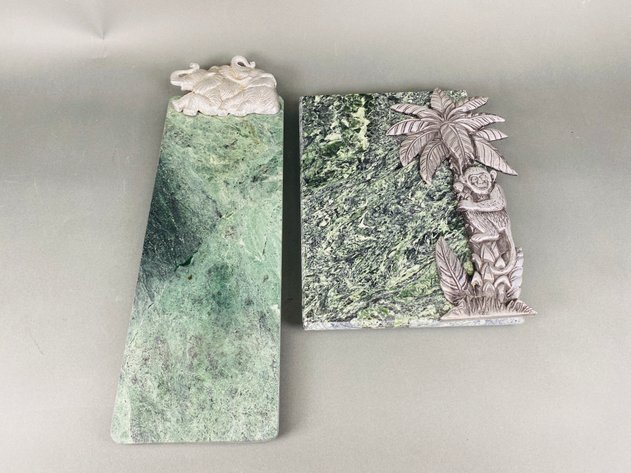 Image for (2) Vintage Green Marble Cheese Boards