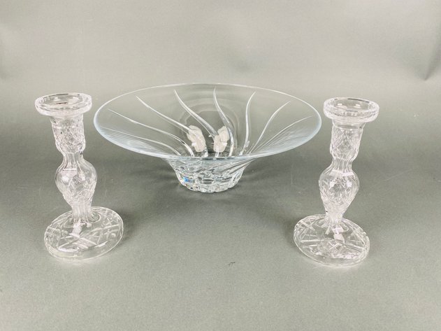 Image for Pair of Waterford Crystal Candlesticks and Crystal Console Bowl