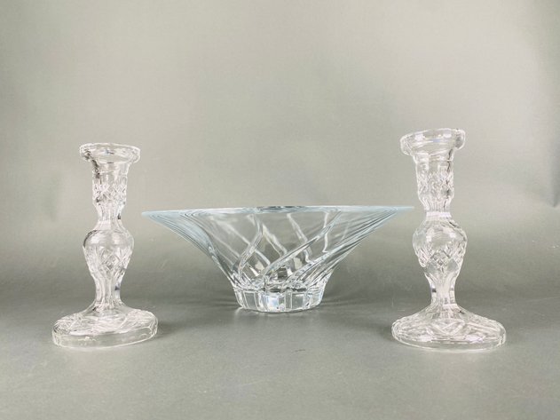 Image for Pair of Waterford Crystal Candlesticks and Crystal Console Bowl