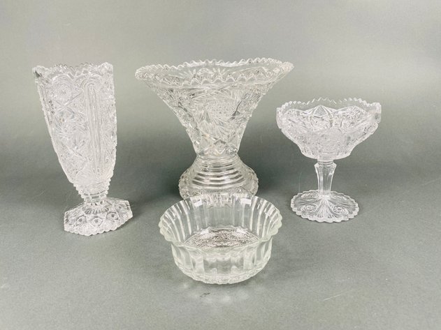 Image for Vintage Cut Glass Vases, Compotes and Bowl