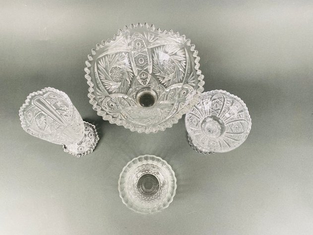 Image for Vintage Cut Glass Vases, Compotes and Bowl