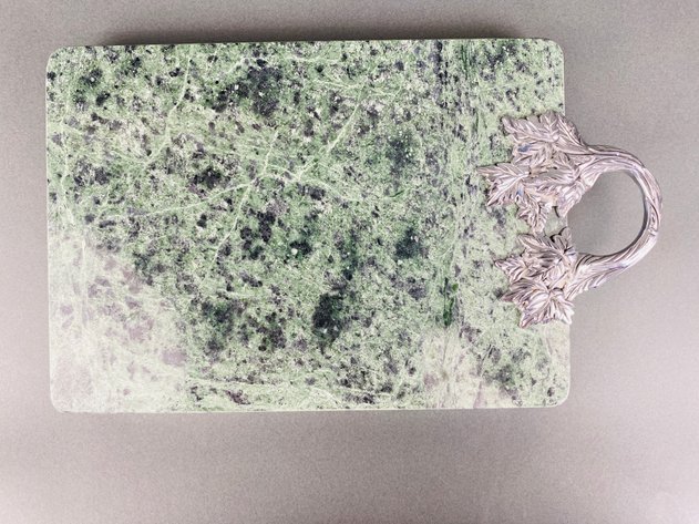 Image for (2) Vintage Green Marble Cheese Boards with Pewter Handles