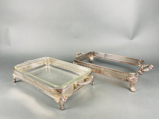 Image for (2) Silver Plated Casserole Dishes with (1) Pyrex Insert