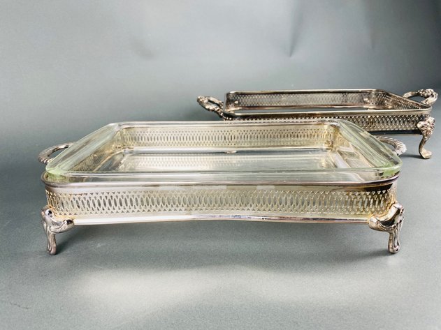Image for (2) Silver Plated Casserole Dishes with (1) Pyrex Insert