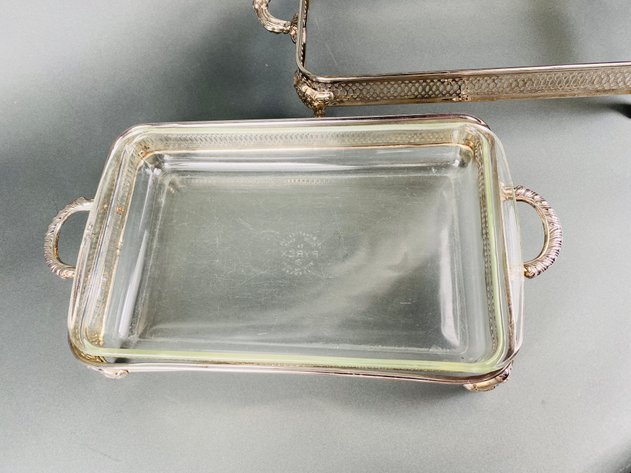 Image for (2) Silver Plated Casserole Dishes with (1) Pyrex Insert