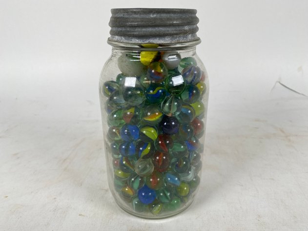 Image for Vintage Atlas Mason Jar Full of Vintage and Antique Marbles