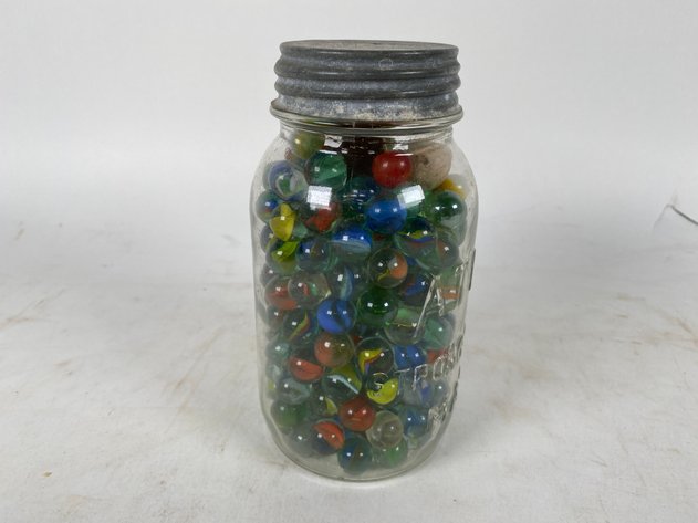 Image for Vintage Atlas Mason Jar Full of Vintage and Antique Marbles
