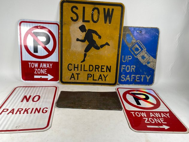 Image for Assortment of (6) Vintage Parking, Trespassing and Road Signs
