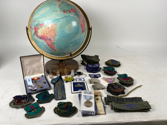 Image for Replogle Stereo Relief Globe and an Assortment of US Military Patches, Metals and Pins
