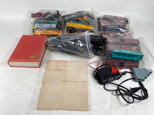Image for Assortment of Vintage Model Train Gear, Various Brands, Includes Cars, Locomotives, Track and Controller, and (1) 